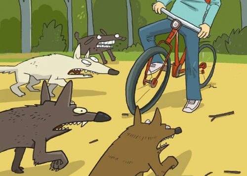 рисунок собаки и велосипедист